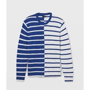 BNWT Club Monaco Cotton Slub Stripe Crew Sweater BLUE AND WHITE XL! $129
